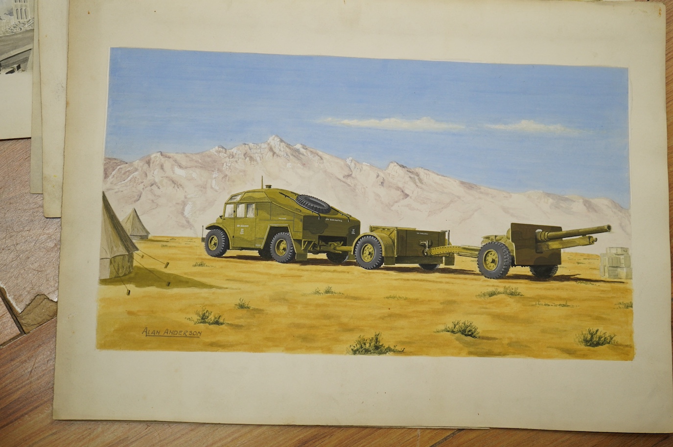 Alan Anderson, set of eight original WWII watercolours for postcard designs, Military vehicles to include ‘Cromwell Tank’, Matilda Infantry Tank’, ‘Churchill Heavy Infantry Tank’ and ‘Crusader Tank’, each with original c